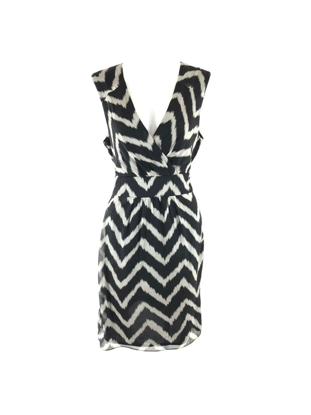 Steffen Schraut A Line Dress Silk Chevron Striped Gray Black Tie Waist Size 36